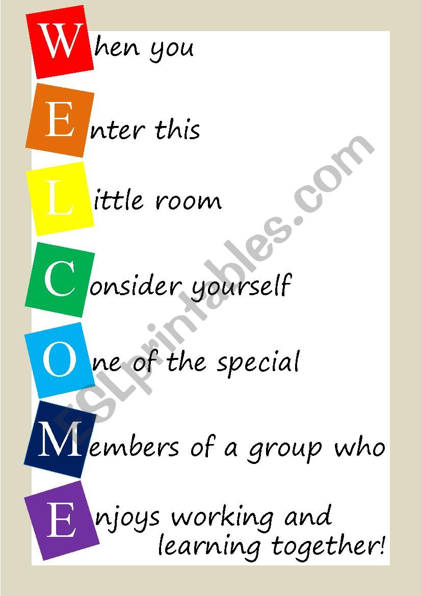 Welcome Door Poster worksheet