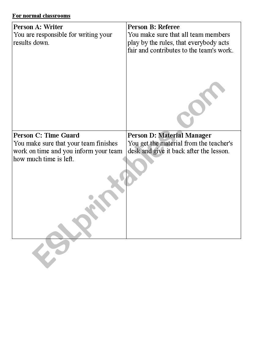 Role Cards For Group Work worksheet