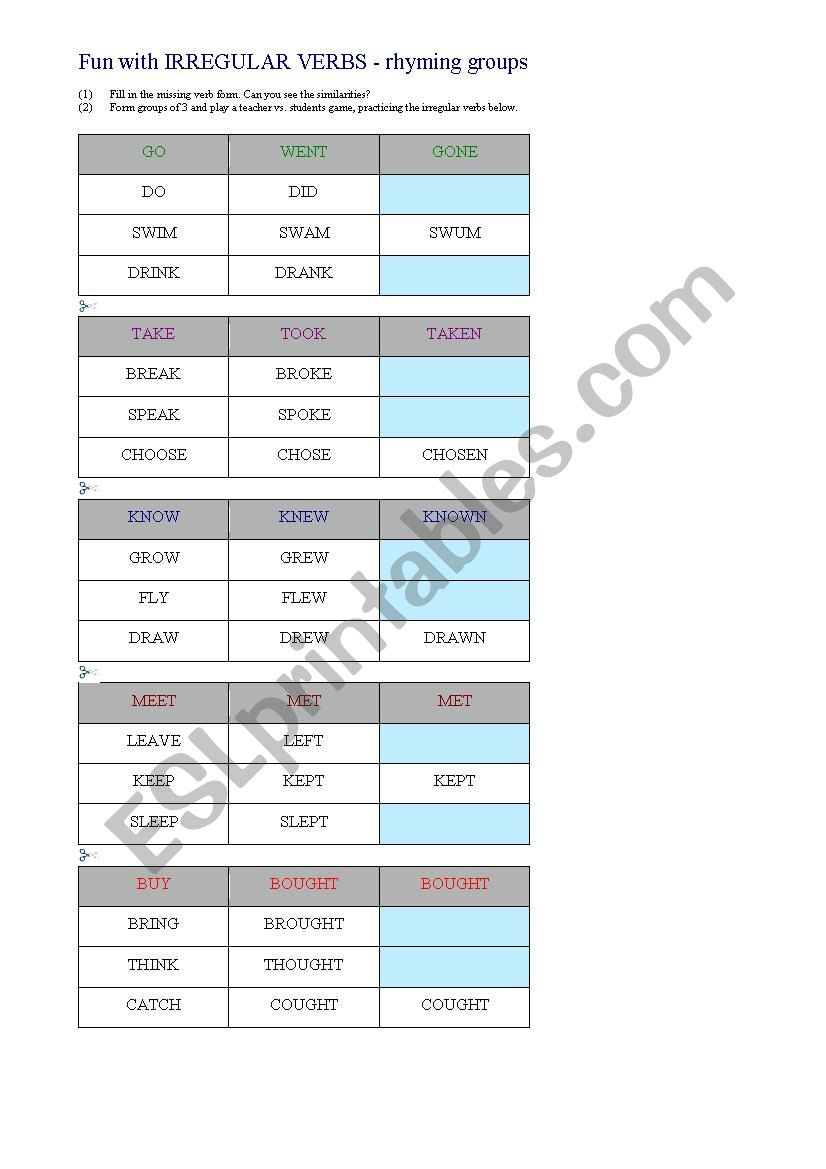 FUN WITH IRREGULAR VERBS worksheet