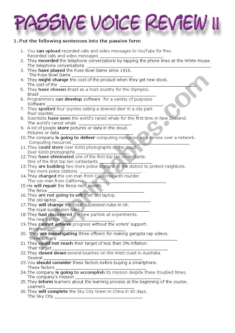 Passive Voice Review II worksheet