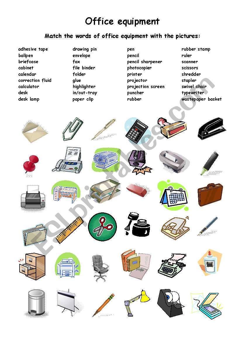 office equipment worksheet