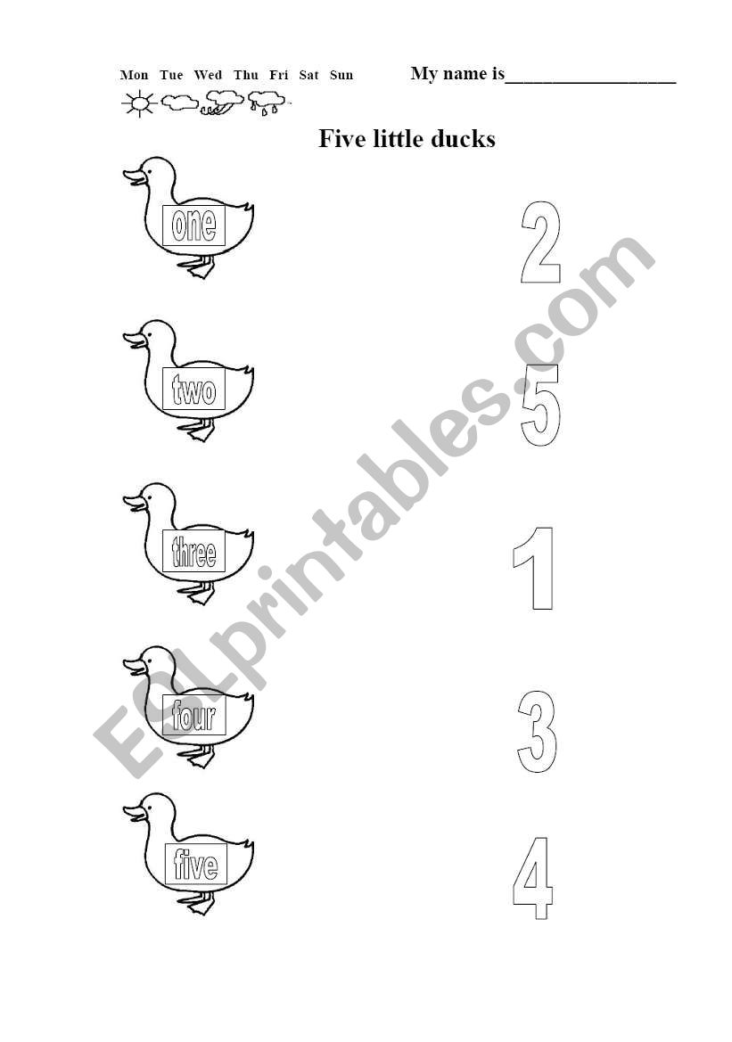 Five little ducks worksheet