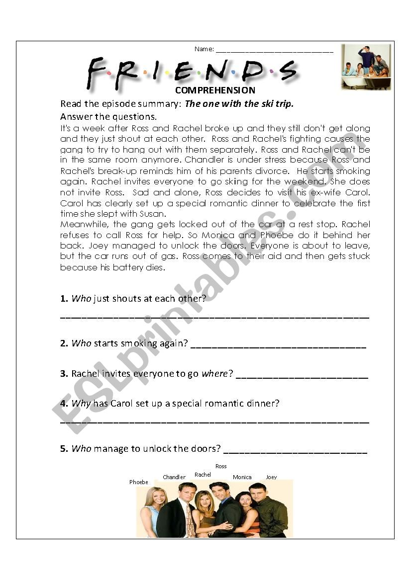 The one with the ski trip worksheet