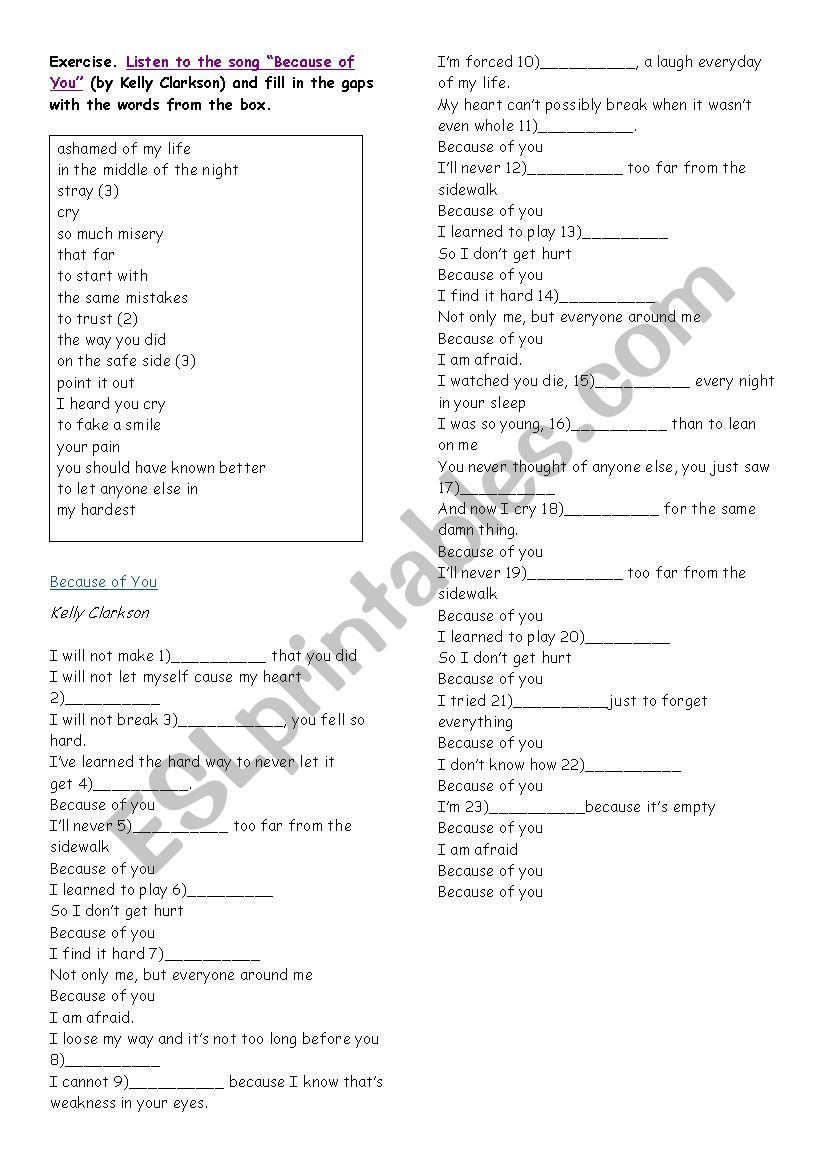 Song exercise  worksheet