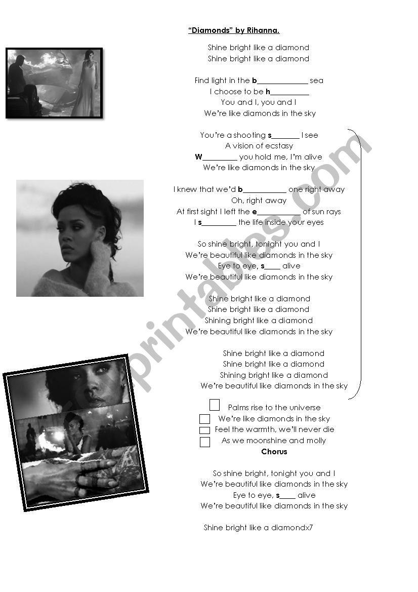 Song-worksheet. Diamonds by Rihanna. 