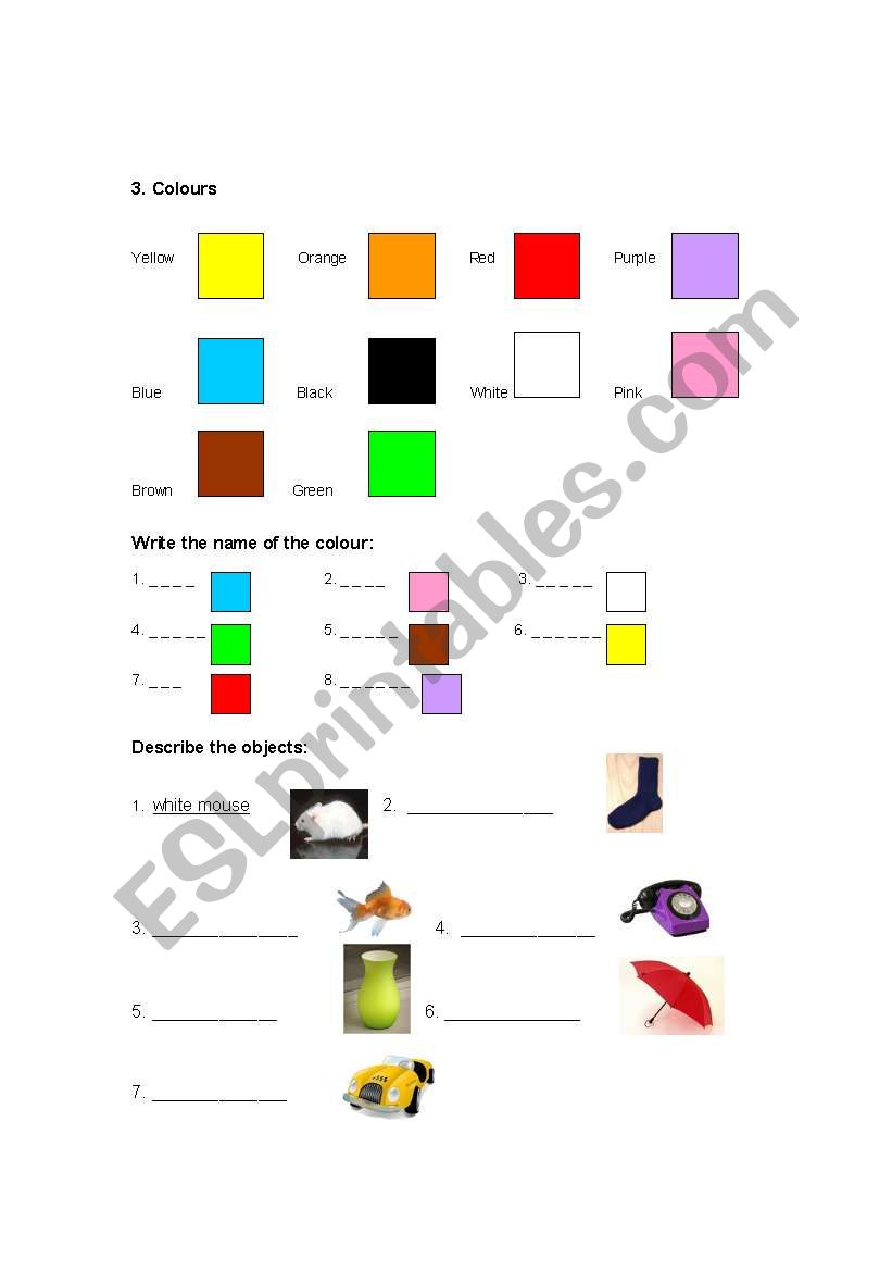 Numbers and Colours worksheet