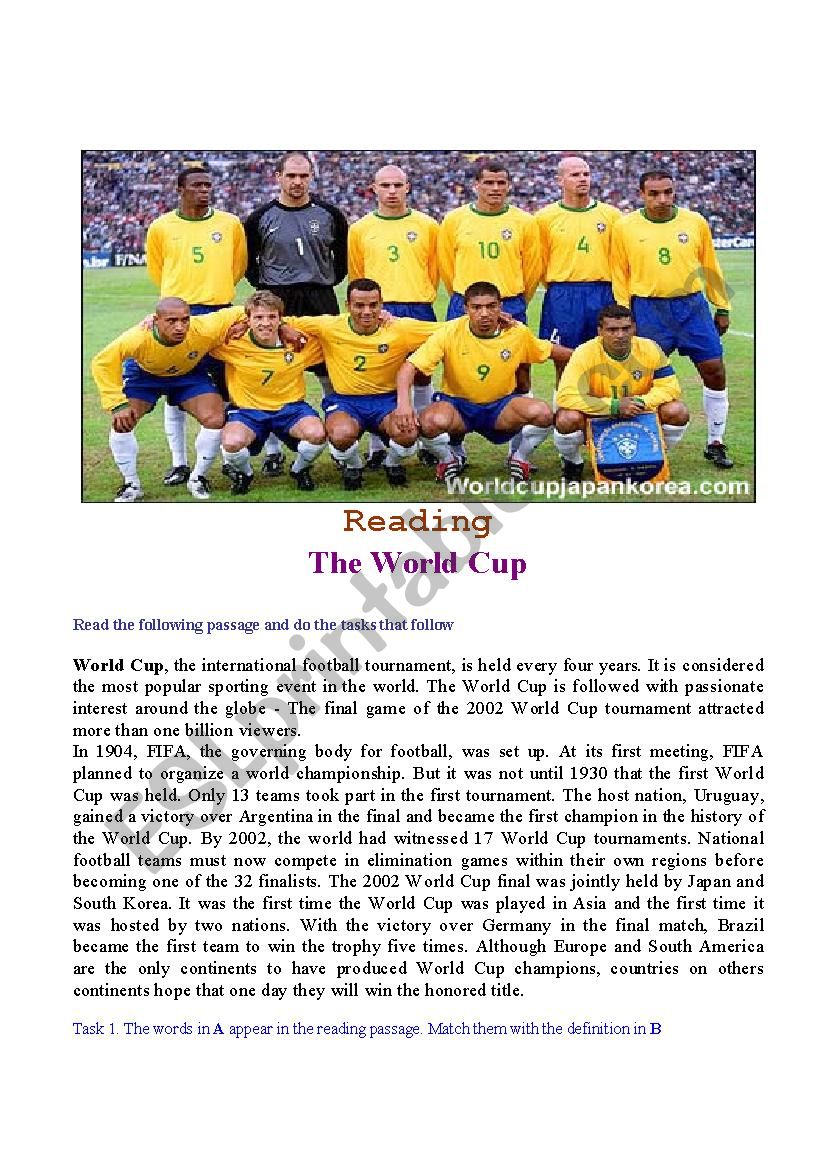 The World Cup - Reading worksheet
