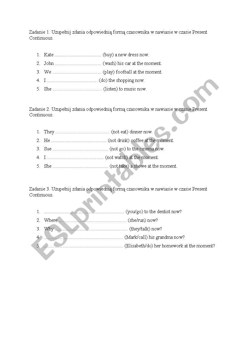present continuous worksheet