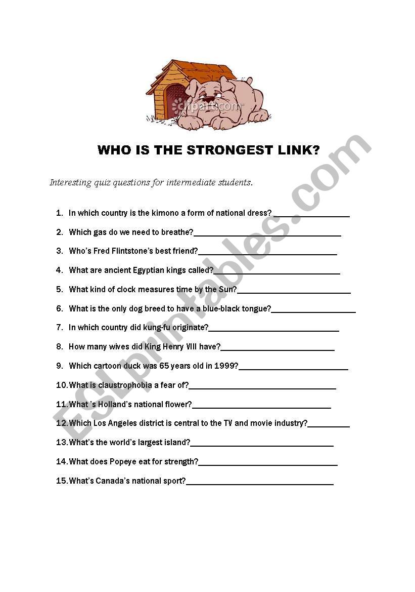 Who is the strongest link?:-) worksheet