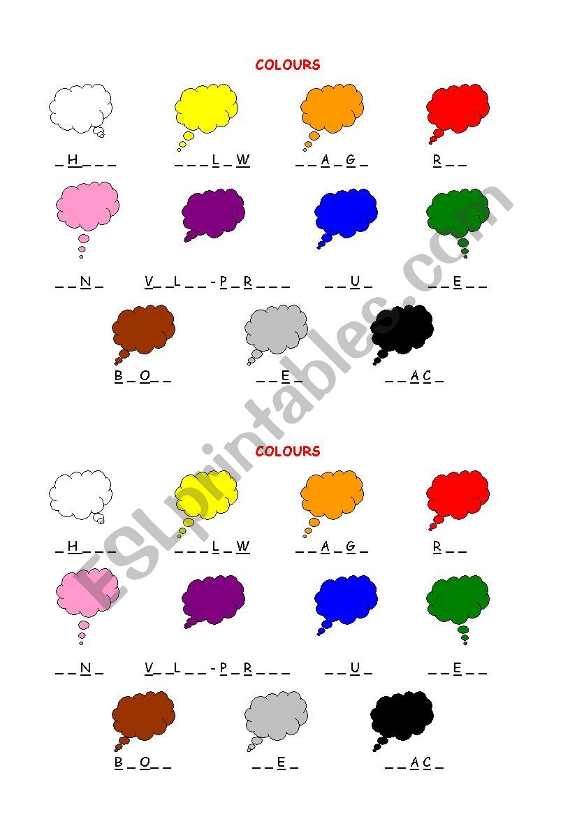 Colours (naming) worksheet