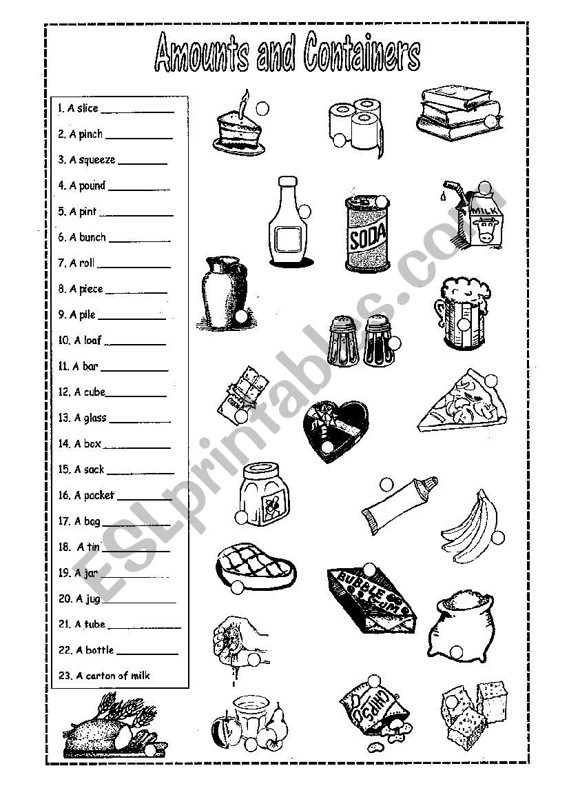 Amounts and Containers worksheet