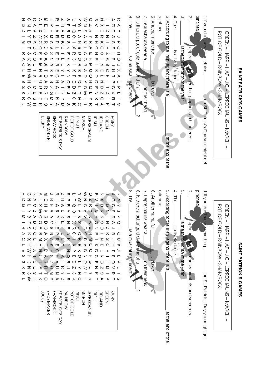 Saint Patricks exercises worksheet