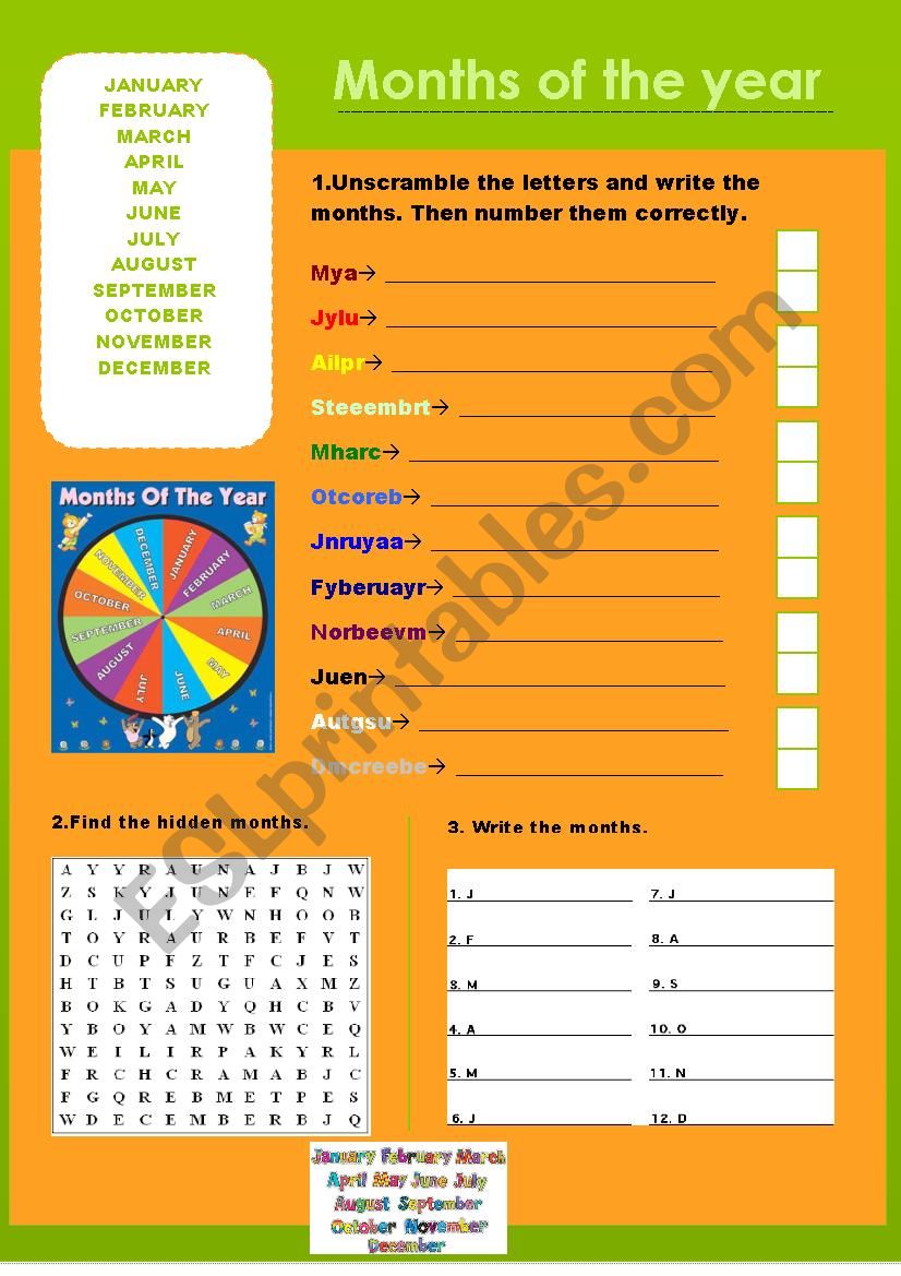 Months worksheet