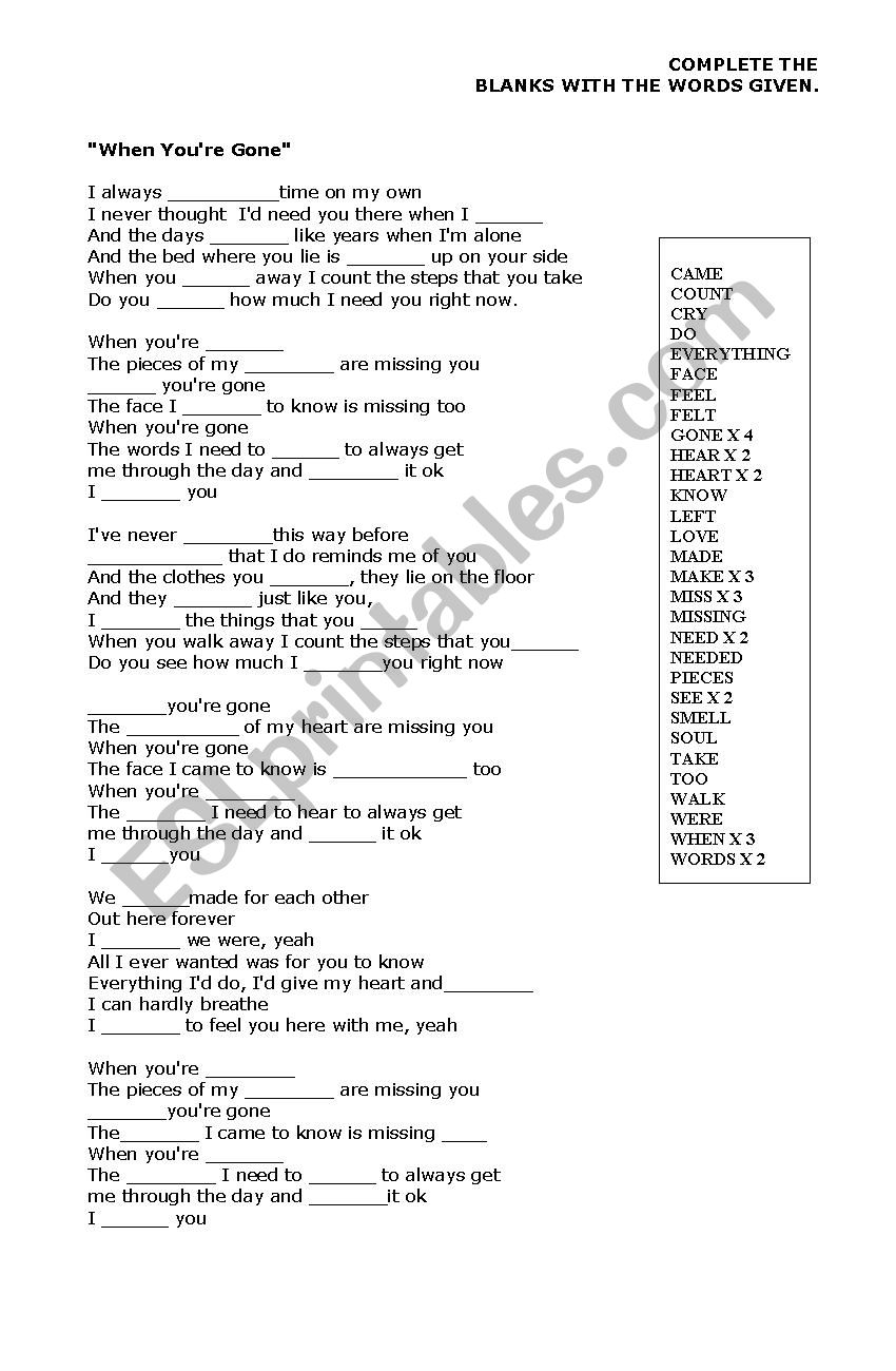 Avril Lagvine song worksheet