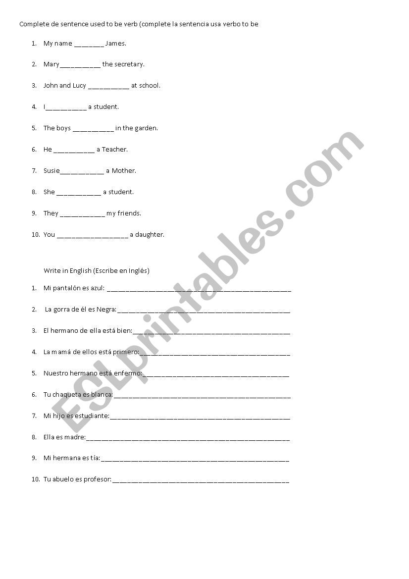 Excersises To Be worksheet