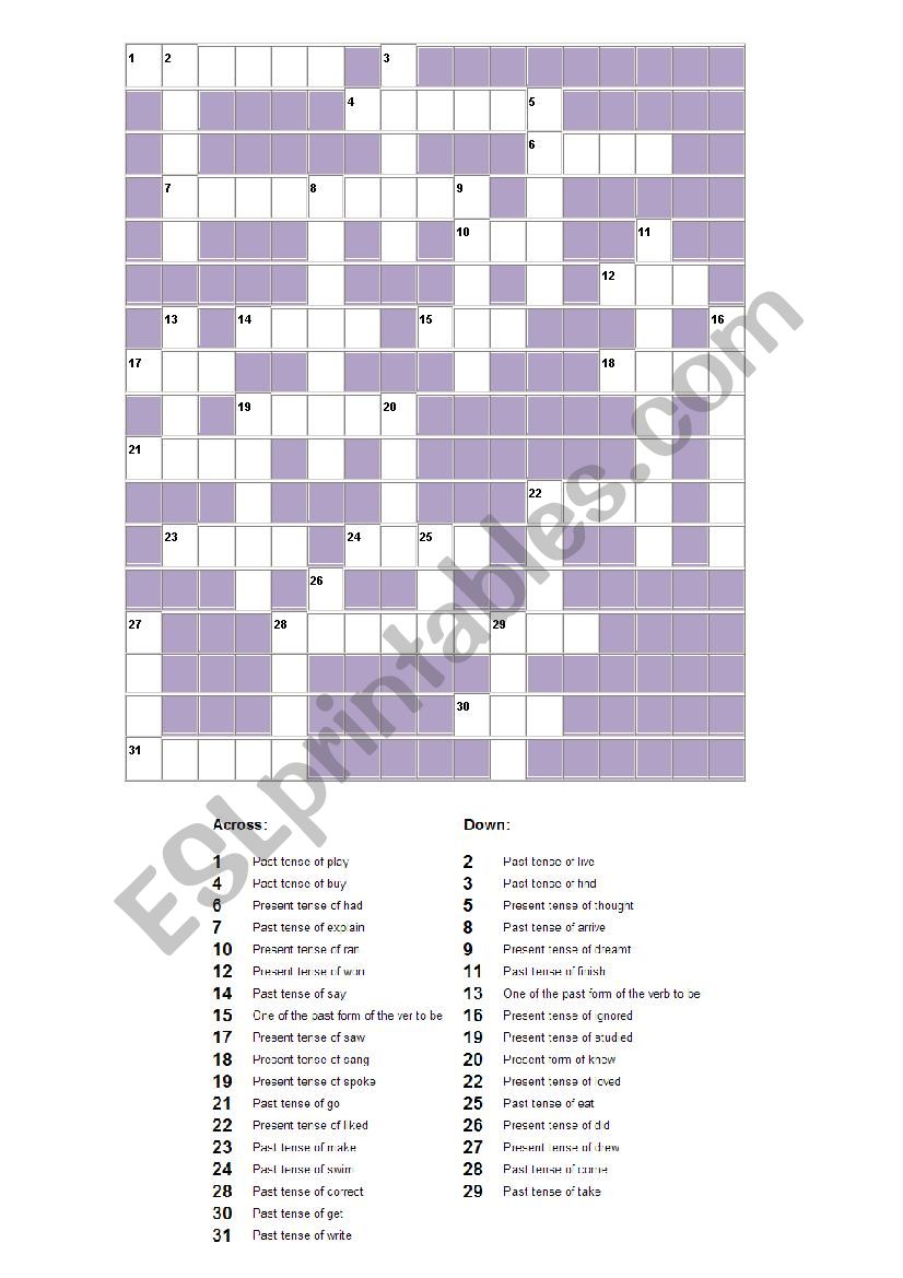 Regular and irregular verbs crossword