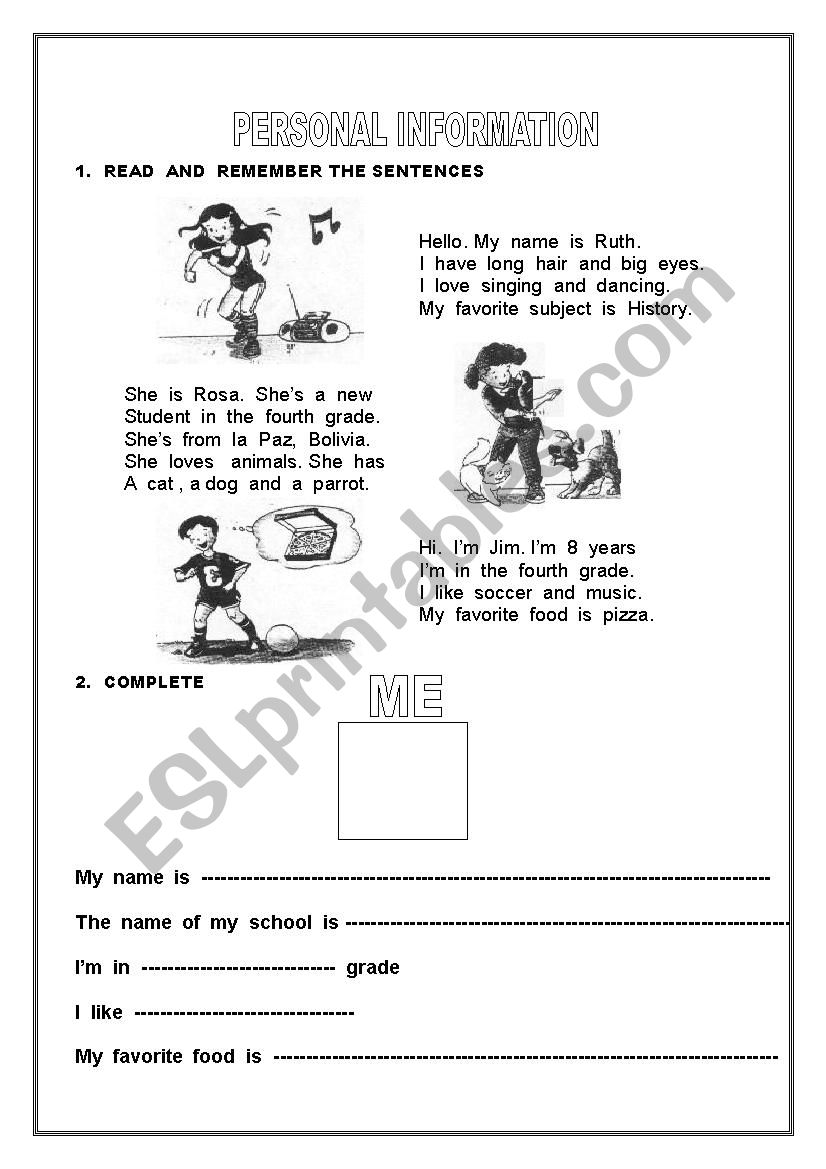 personal information worksheet