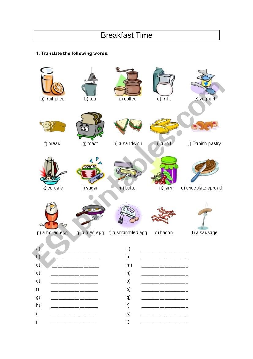 Breakfast Times worksheet