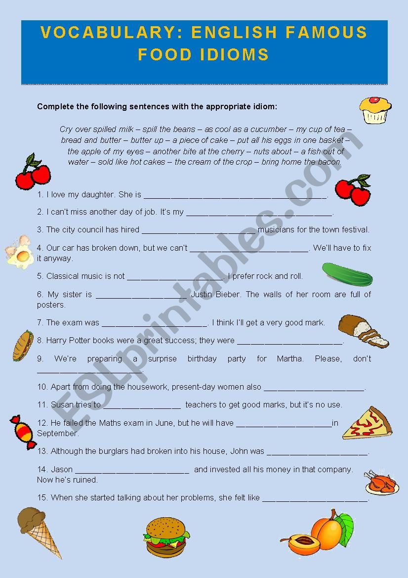 FOOD IDIOMS -- WITH KEY worksheet