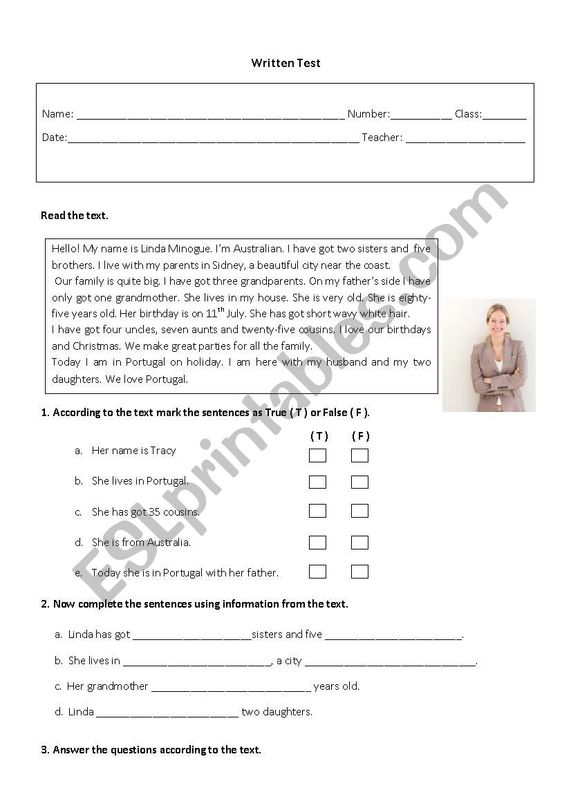 family description worksheet