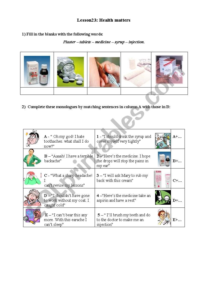 Health MAtters-L 23 worksheet