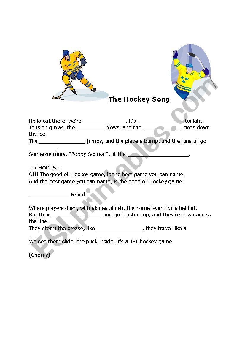 The Hockey Song worksheet