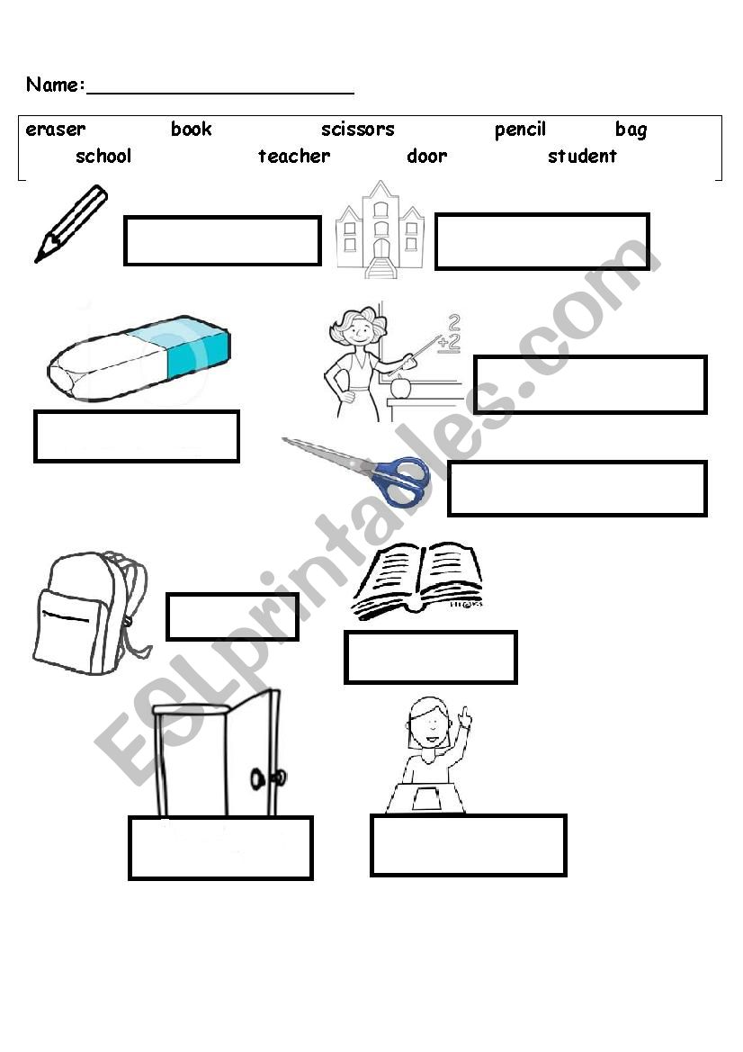 Classroom Items Matching worksheet