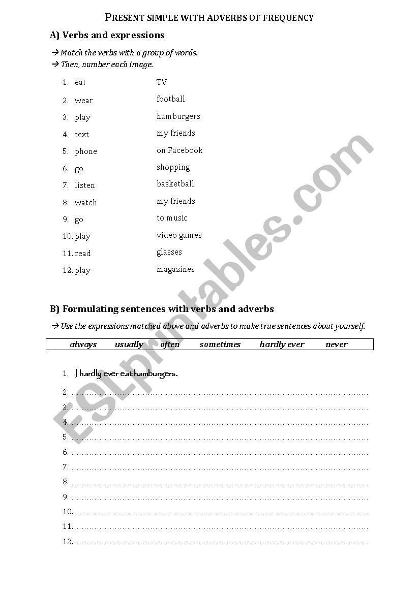 Frequency adverbs worksheet worksheet