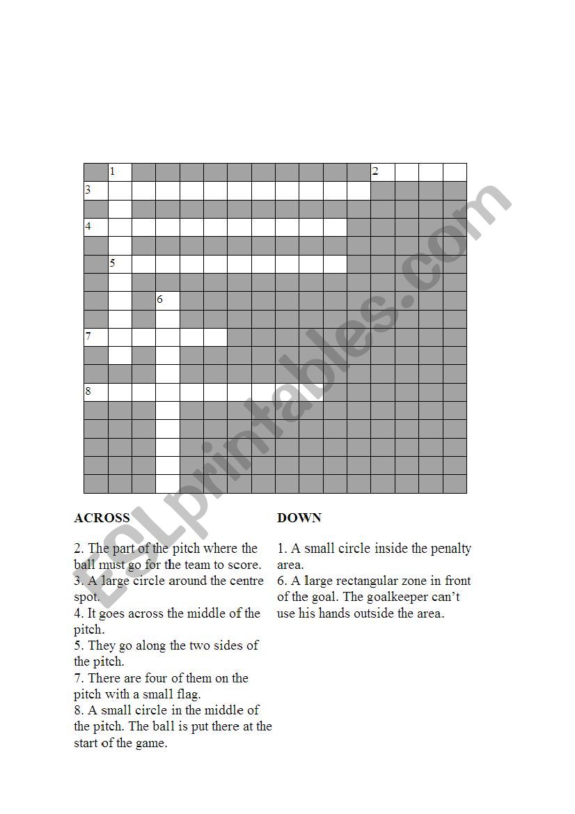 crossword about football worksheet