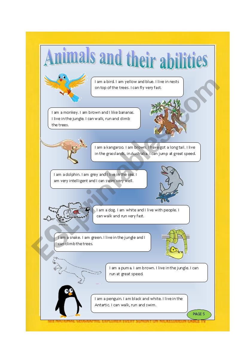 Animals (can) worksheet