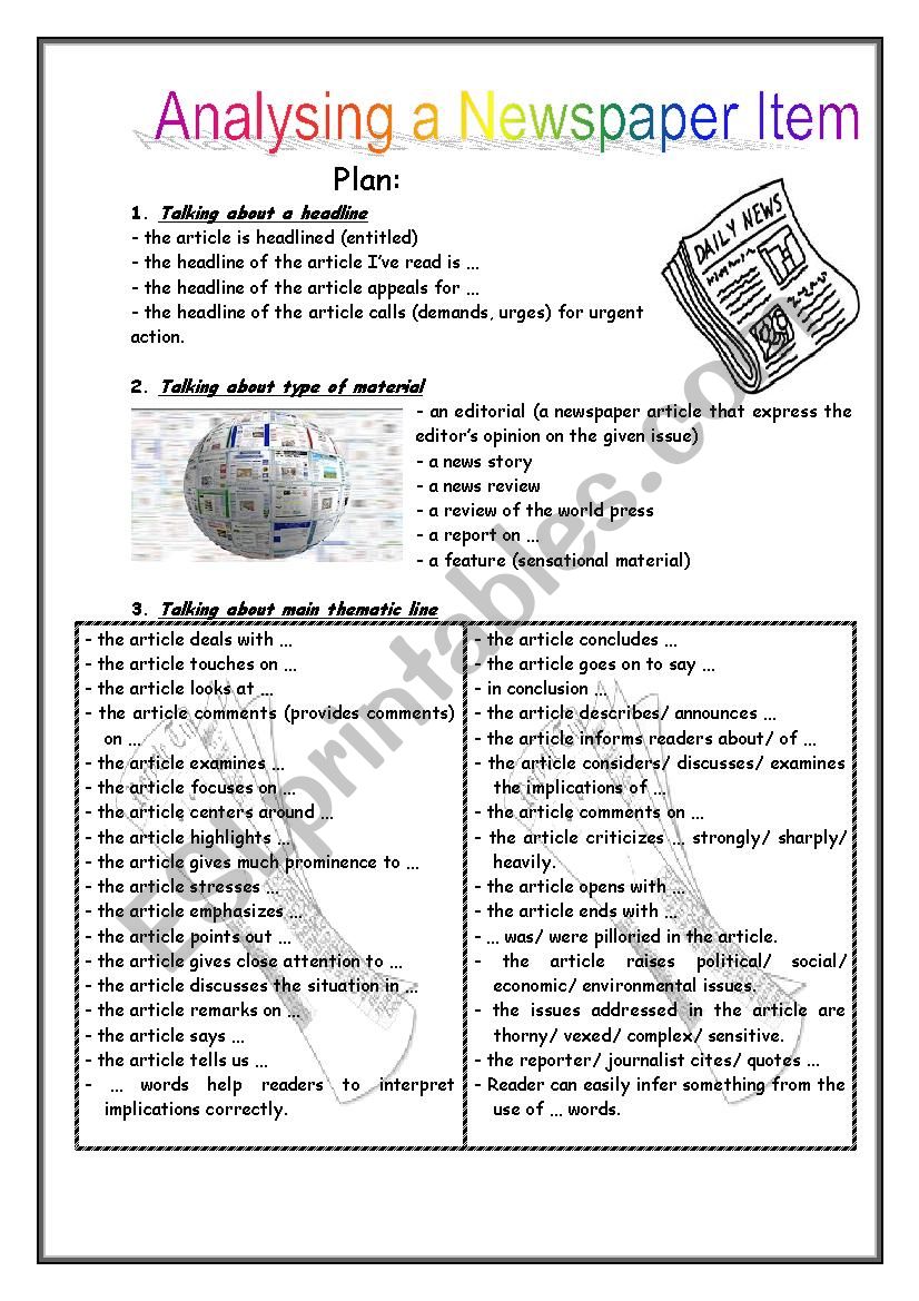 Newspaper analysis worksheet