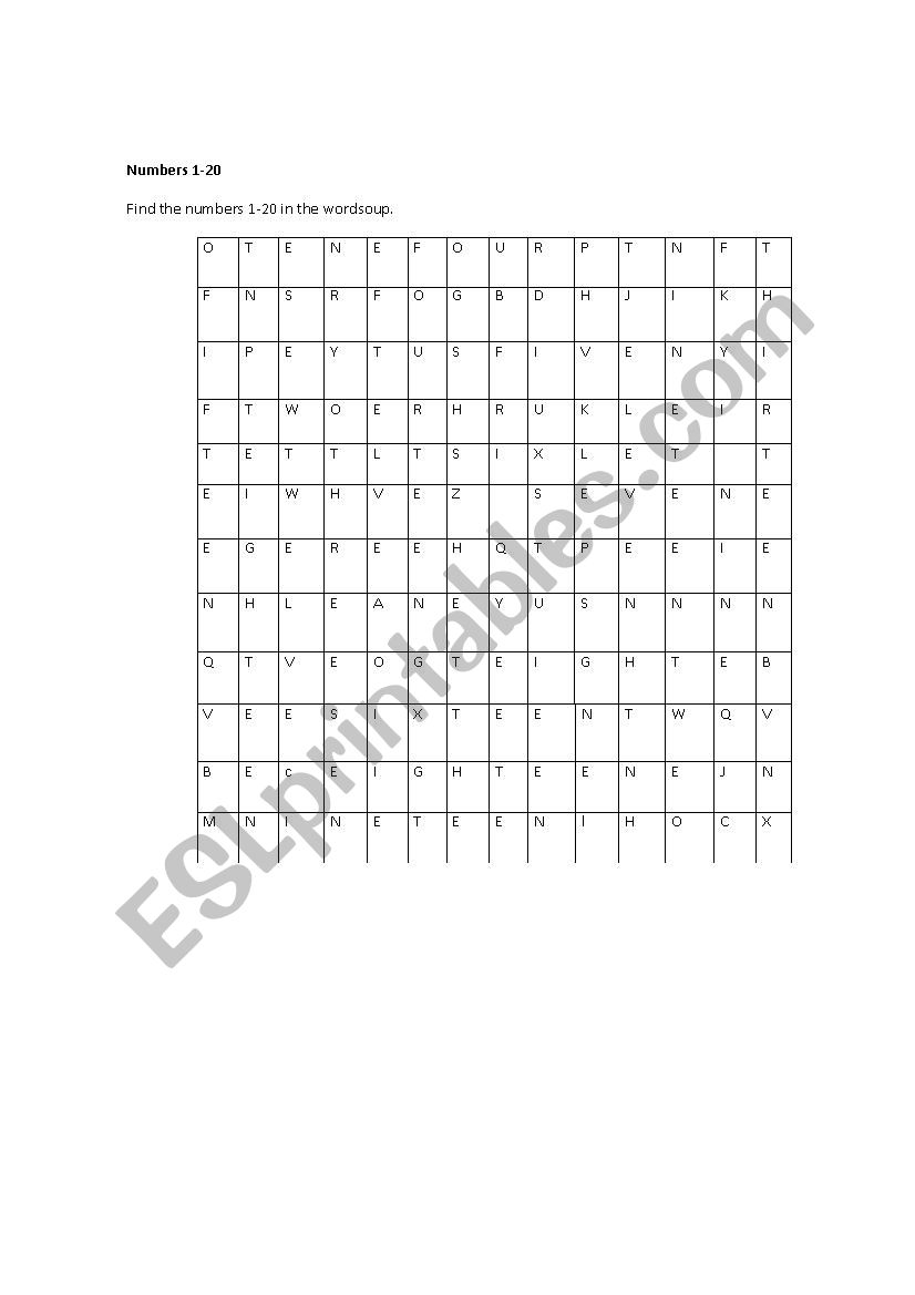 numbers 1-20 worksheet