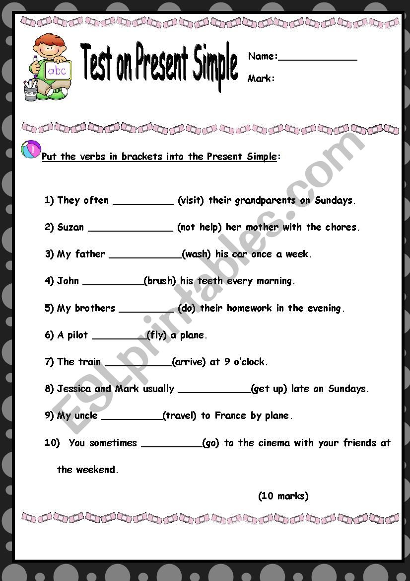Present Simple Test part 1 worksheet