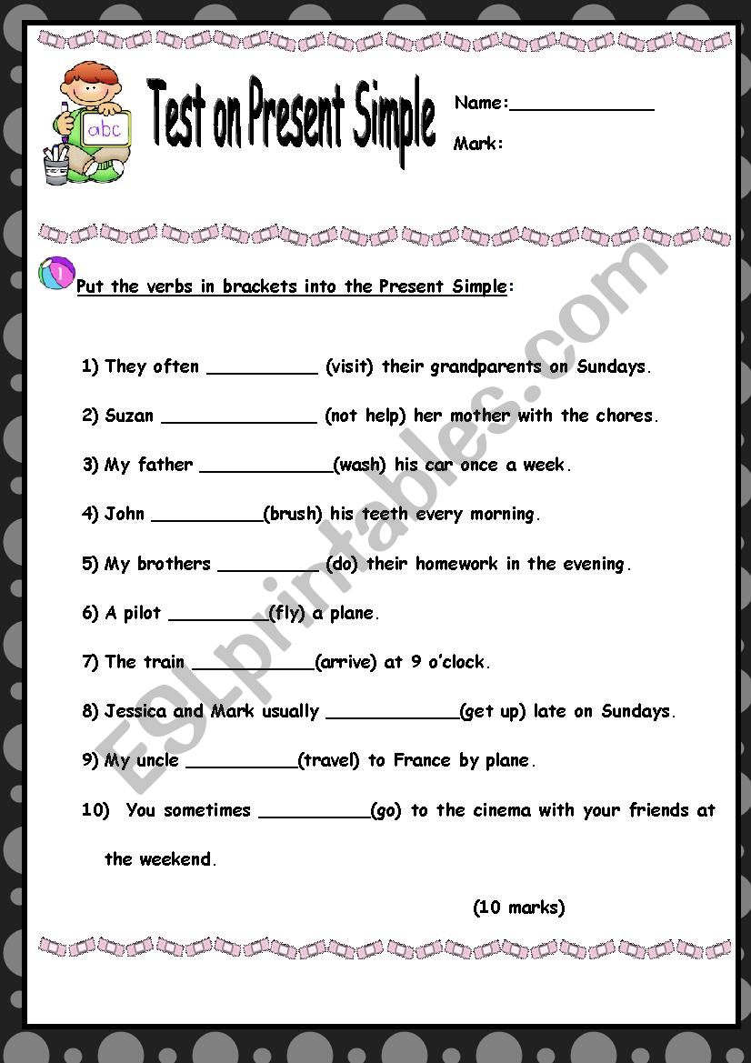 Present Simple Test For Beginners Present Simple Test part 1 - ESL worksheet by elenavanezi