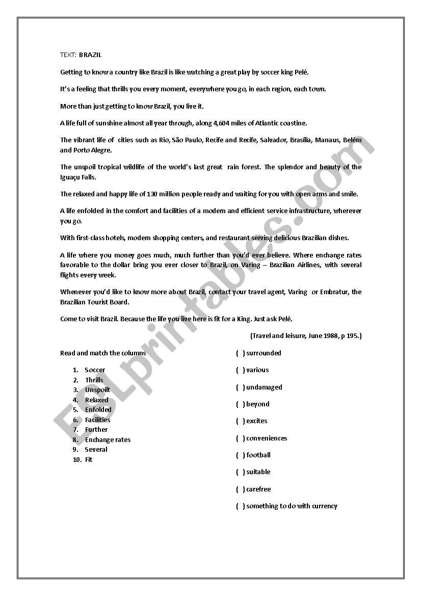 Reading worksheet