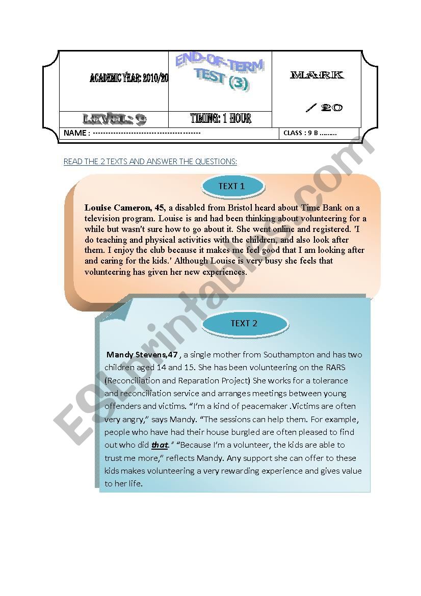 Voluntary work worksheet