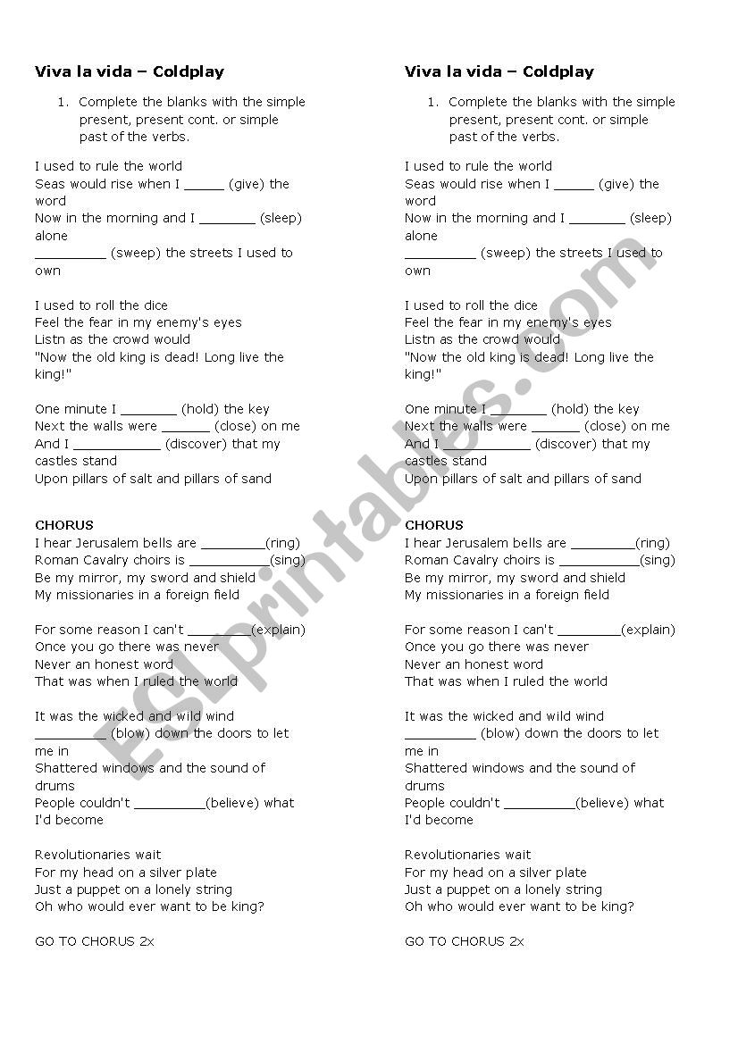 Viva la vida - Coldplay worksheet