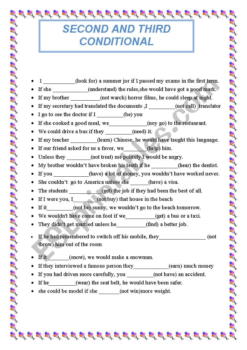 SECOND AND THIRD CONDITIONAL worksheet