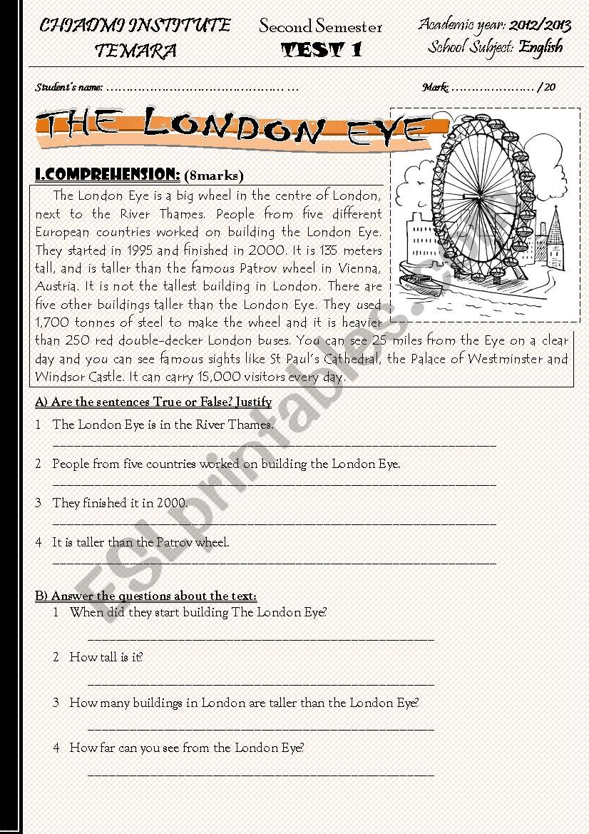 THE LONDON EYE worksheet