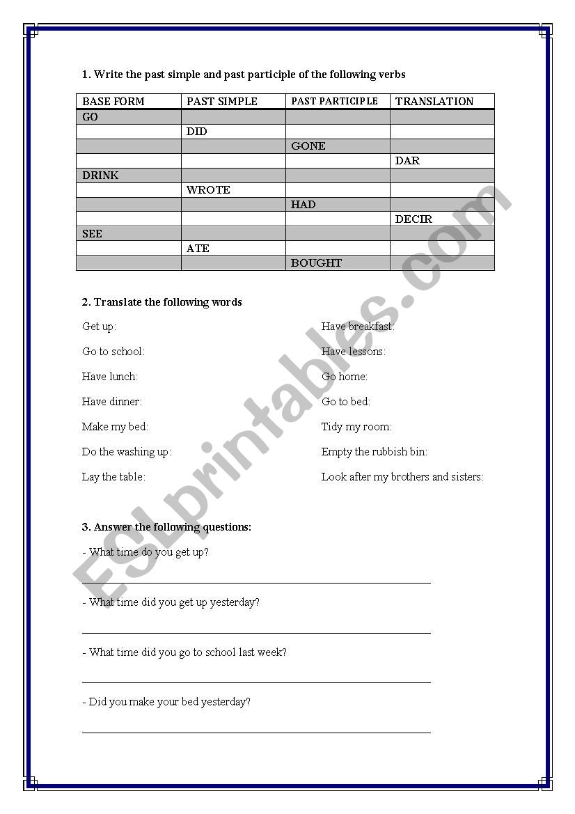 Past simple  worksheet