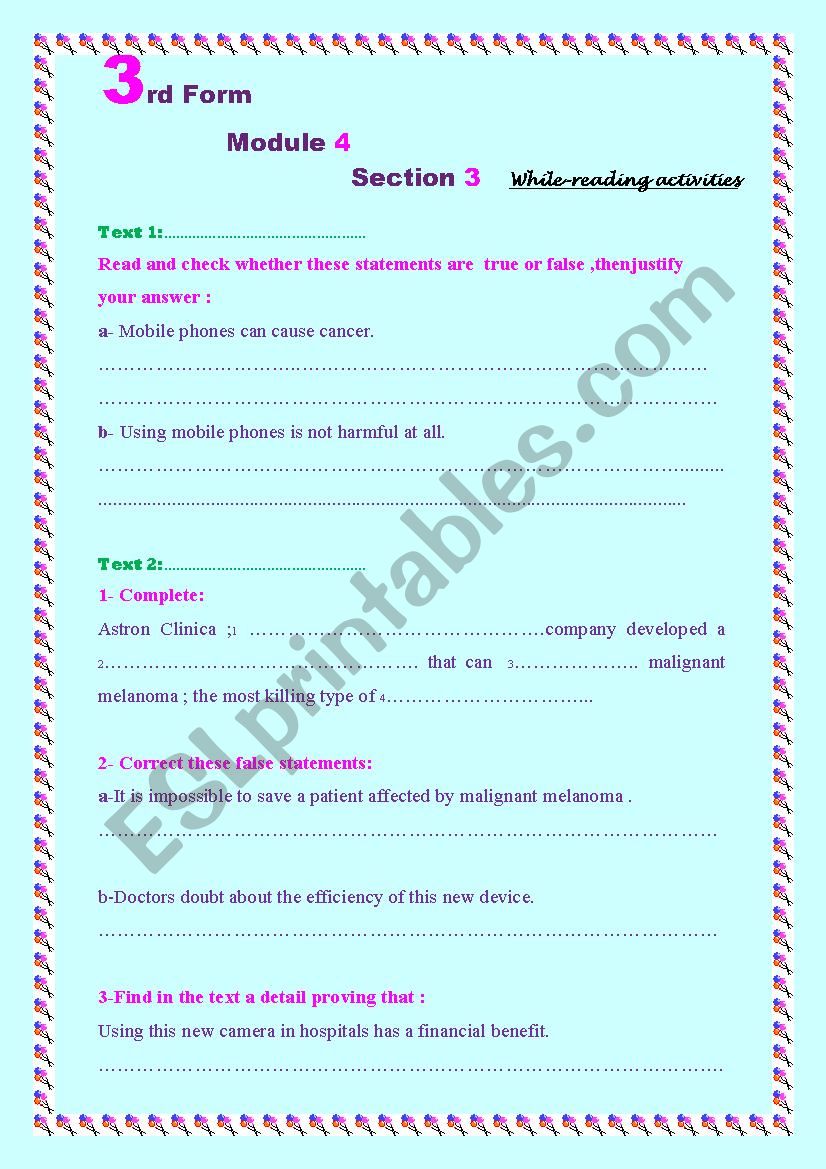 3rd Form-Module 4- section 2- worksheet