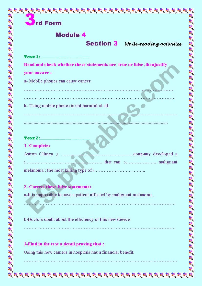 3rd Form-Module 4- section 2- worksheet