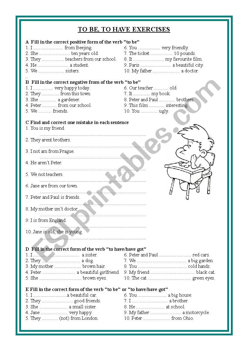 TO BE, TO HAVE exercises worksheet