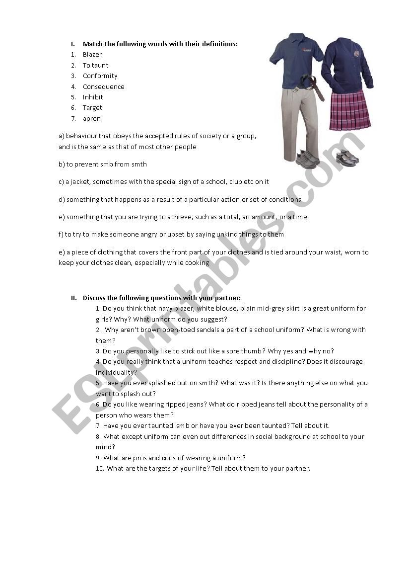 Uniform worksheet