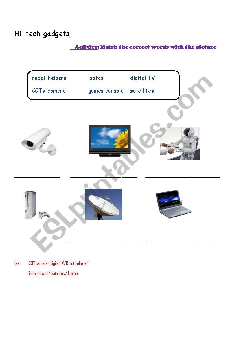 Hi-tech Gadgets Vocab worksheet