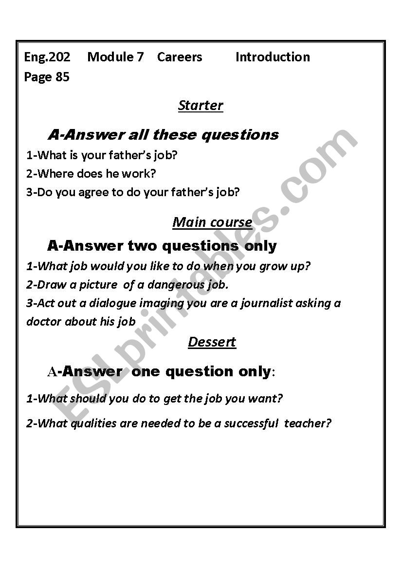 careers worksheet