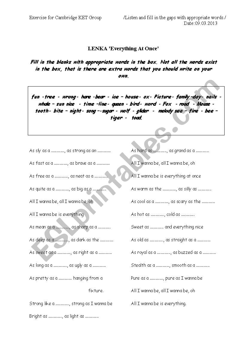 Song worksheet