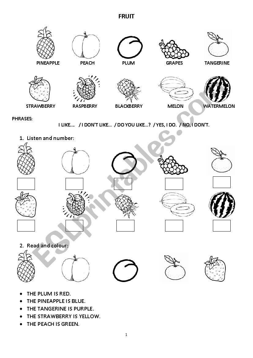 fruit - exercises + small pictures