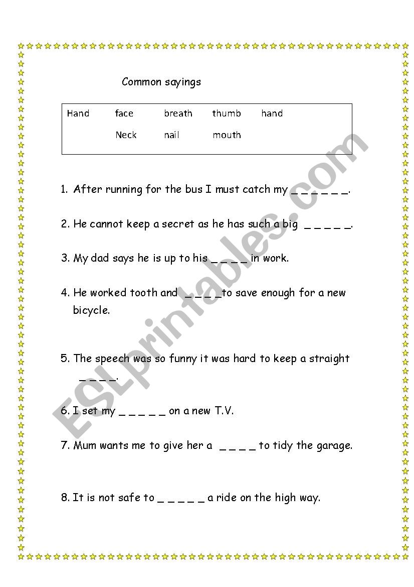 Common sayings  worksheet