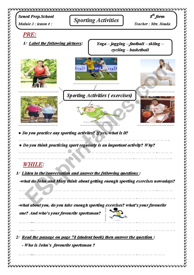 SPORTING ACTIVITIES worksheet